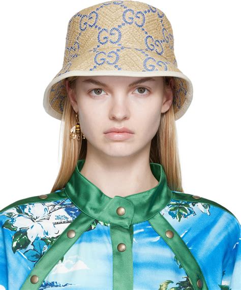 gucci wide brim bucket hat|Gucci raffia hat.